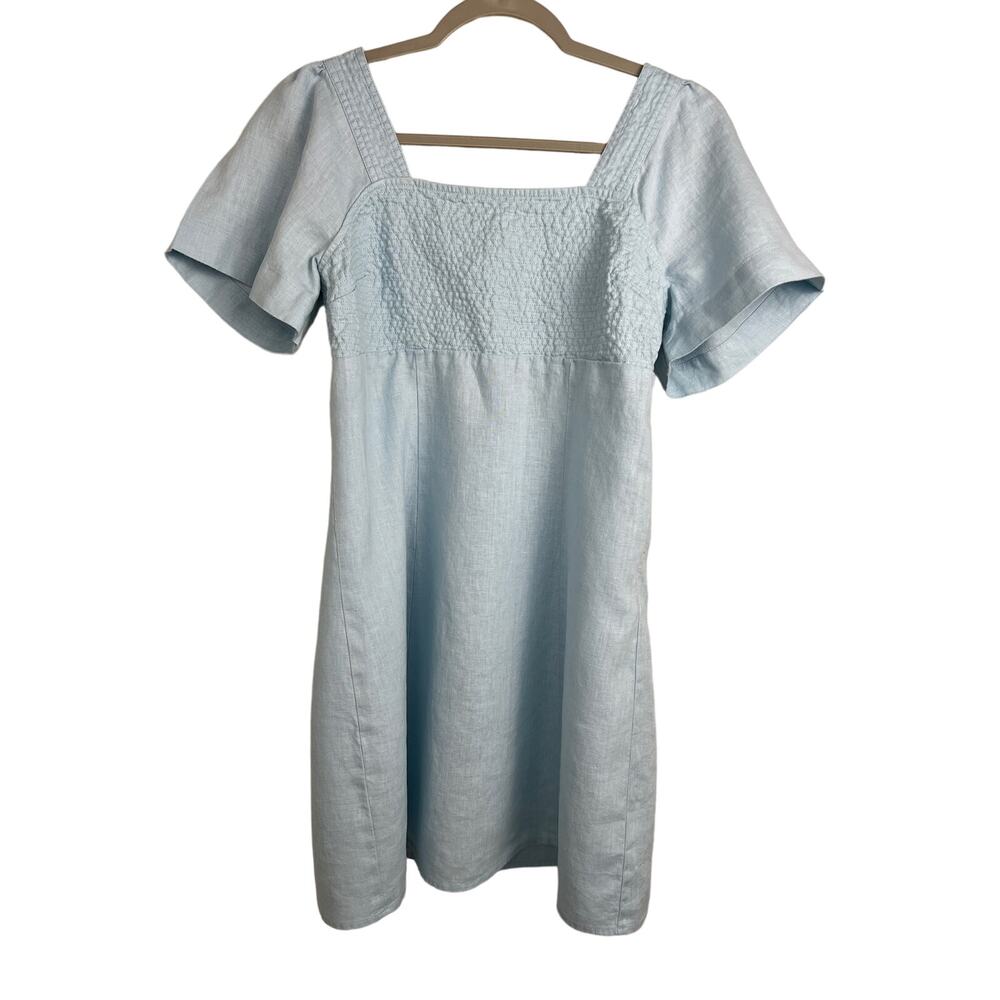 Madewell Women's Square-Neck Mini Dress in 100% Linen Blue Heron 6